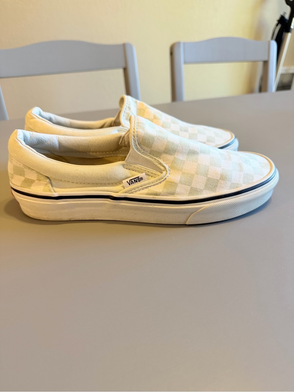 Vans light green checkered slip ons size 8